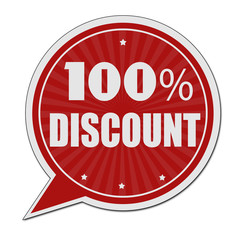 100% discount red speech bubble label or sign