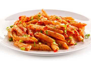 Pasta with pesto sauce and vegetables 