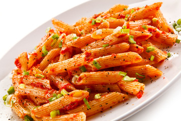 Pasta with pesto sauce and vegetables 