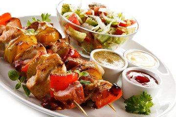 Kebabs - grilled meat and vegetables 