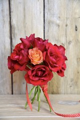 Grußkarte - rote Rose - Vintage - Rosenstrauß