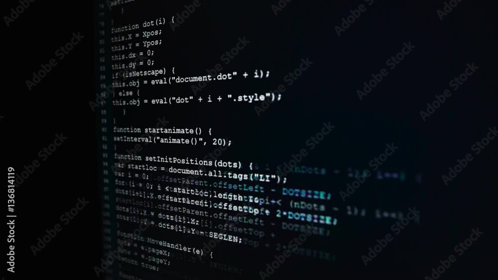 Fototapete Side view of database bits access stream visualisation. Display of process of hacker breaching net security. Internet website machine coding is displayed.