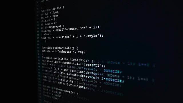 Side view of database bits access stream visualisation. Display of process of hacker breaching net security. Internet website machine coding is displayed.