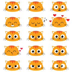 Set of cute cartoon cat emotions