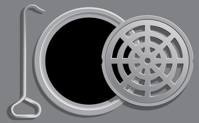 Vector Illustration of an Open Manhole Cover with a hook used to open it