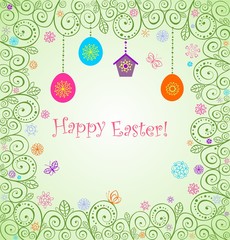 Fototapeta na wymiar Easter decorative card with hanging egg