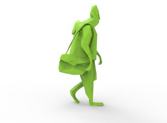 3d illustration of low poly green man. white background isolated. icon for game web.
