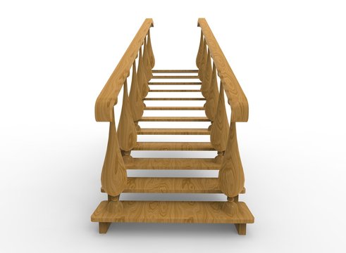 3d illustration of wooden stairs. white background isolated. icon for game web.