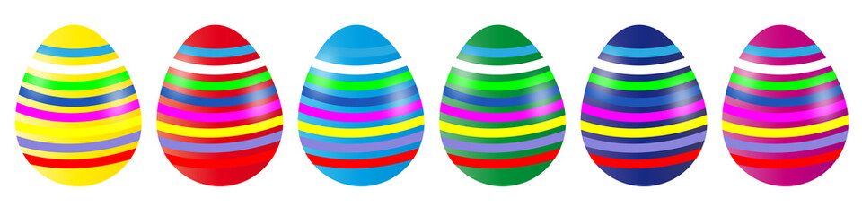 Banner - Bunte Ostereier mit bunten Streifen isoliert auf weißem