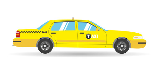 Cartoon yellow flat taxi icon. Isolated objects business cab car