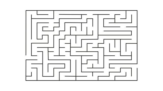 rectangle labyrinth with entry and exit.vector game maze puzzle with solution