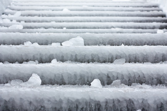 Stairs covered with ice