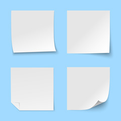 Set of vector white paper sticker on blue background