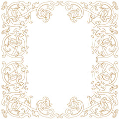 Golden vintage border frame engraving with retro ornament pattern in antique baroque style decorative design. Vector.