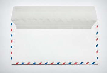 Blank airmail envelope on a white background, rear view