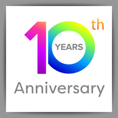Template logo 10th anniversary with a circle, number 1 and 0 colorful vector illustration