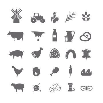 Black icons of farm products.