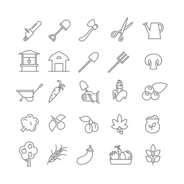 Icons with farm equipment and products.
