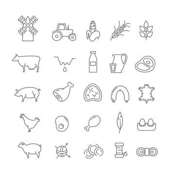 Set of farm icons with animals.
