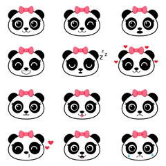 Naklejka premium Set of cute cartoon panda emotions