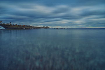 Beautiful long exposure landscape with frozen baltic sea
