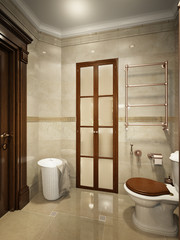 Bright classic traditional laundry room and bathroom interior