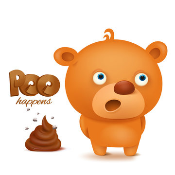 Teddy bear emoji character with bunch of poop