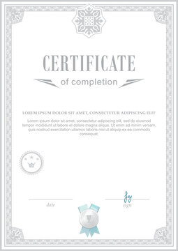 White Official Certificate. Ornamental Grey Border 