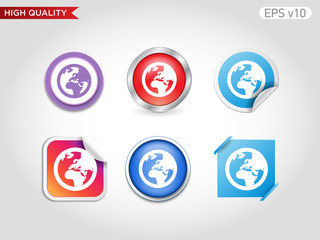 Earth icon. Button with planet icon. Modern UI vector.
