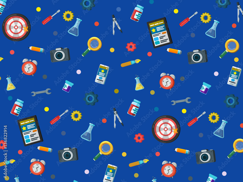 Poster a set of elements on a dark blue background. web site development background in flat style. web desi