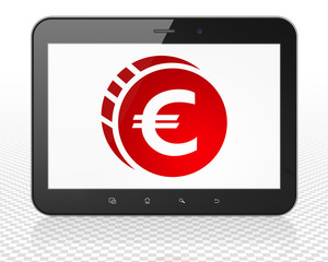 Banking concept: Tablet Pc Computer with Euro Coin on display