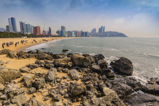 Haeundae beach and Busan city skyline, Busan, South Korea