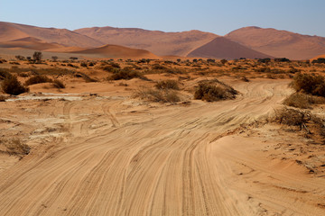 Jeepspuren im Sand von Sossusvlei