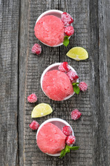 Fruit sorbet with raspberries