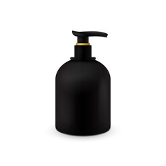 Jar with liquid soap for your logo and design is easy to change colors. Realistic black cosmetic container for soap cream, lotion. Mock up bottle.