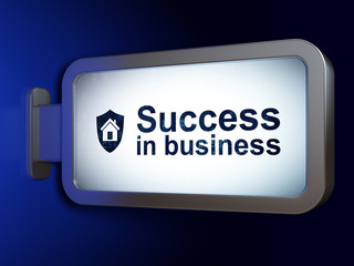 Finance concept: Success In business and Shield on billboard background