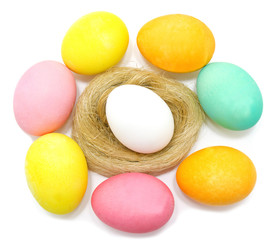 Colorful handmade decorated easter eggs