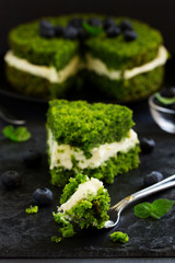 Beautiful green cake with spinach and butter cream. Turkish cuisine.