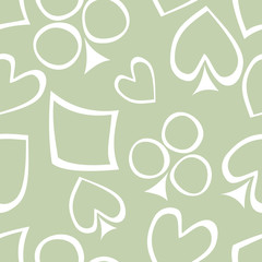 Seamless vector pattern with icons of playings cards. background with hand drawn symbols. Decorative repeat ornament. Series of Gaming and Gambling Seamless vector Patterns.