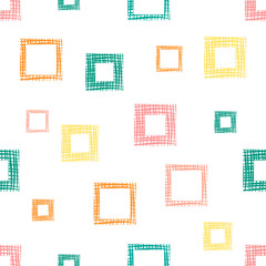Seamless vector geometrical pattern with rhombus, squares, rectangles endless background with hand drawn textured geometric figures. Pastel Graphic illustration Template for wrapping, web backgrounds