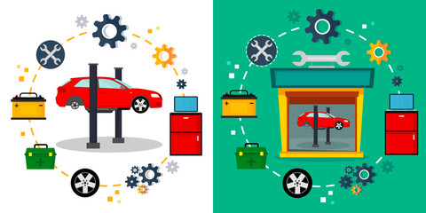 Set of web banners. Car service. Mechanic service concept, isolated on white background. Vector illustration.