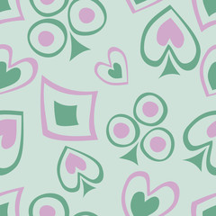 Seamless vector pattern with icons of playings cards. background with hand drawn symbols. Decorative repeat ornament. Series of Gaming and Gambling Seamless vector Patterns.