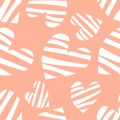 Seamless vector pattern with hearts. Background with hand drawn ornamental symbols. Template for wrapping, decor, surface, cards, backgrounds, textile, print. Decorative repeat ornament.