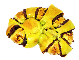 Green pandan bun with red bean stuff isolated white background