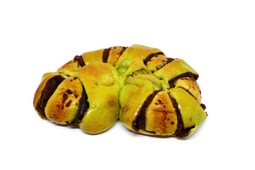 Green pandan bun with red bean stuff isolated white background