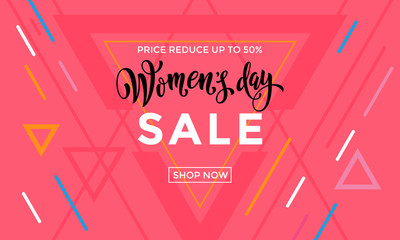 Women Day  web banner template for online shop discount of modern triangle pattern background