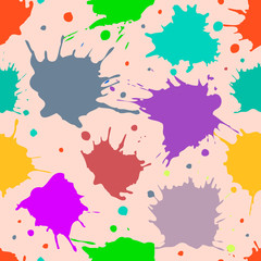 Vector seamless pattern with inc splash, blots, smudge and brush strokes. Grunge template for web background, prints, wallpaper, surface, wrapping, elements for design.