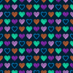 Seamless vector pattern with hearts. endless symmetrical background with hand drawn textured figures. Graphic illustration Template for wrapping, web backgrounds, wallpaper, cover, print, surface