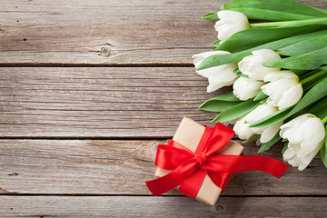 White tulips and gift box