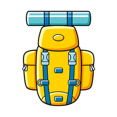 Yellow touristic hiking backpack with a camping mat.